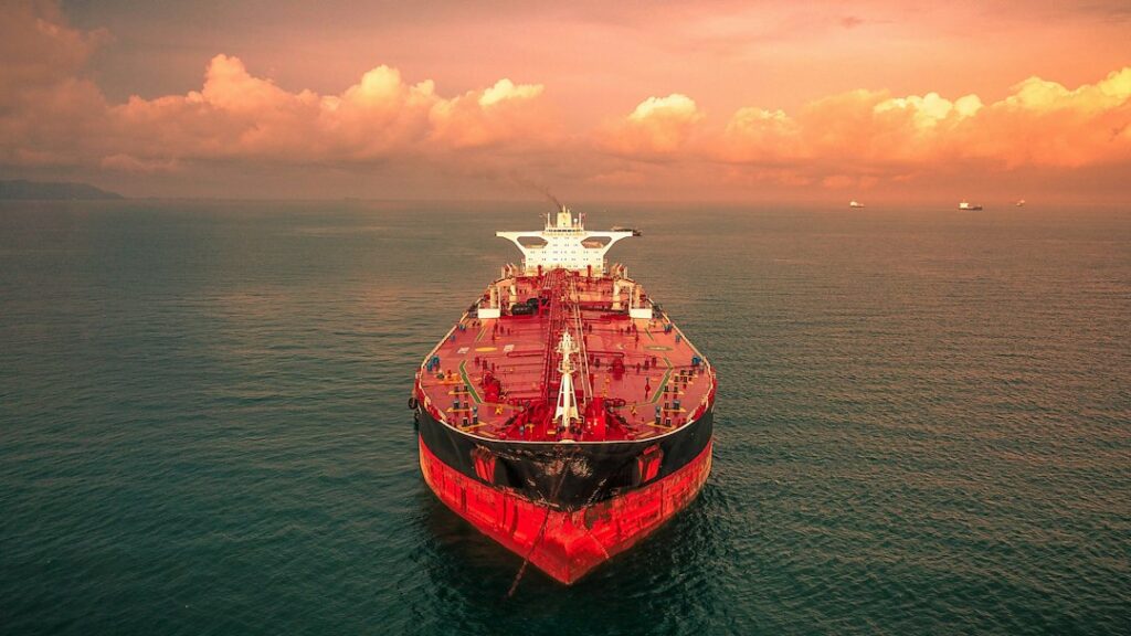 Trump waives Russia oil tariffs – oil tanker at anchor at sea